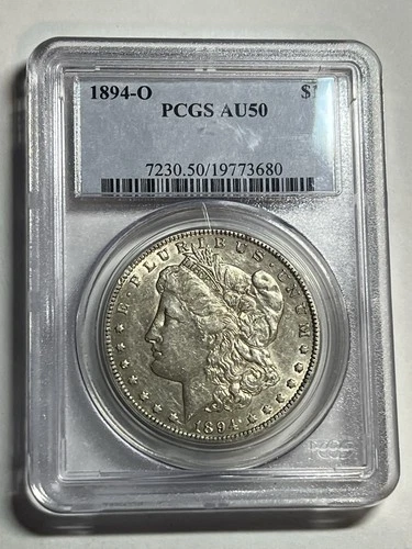 1894 O Morgan Silver Dollar PCGS AU50 Bright White Tough Date