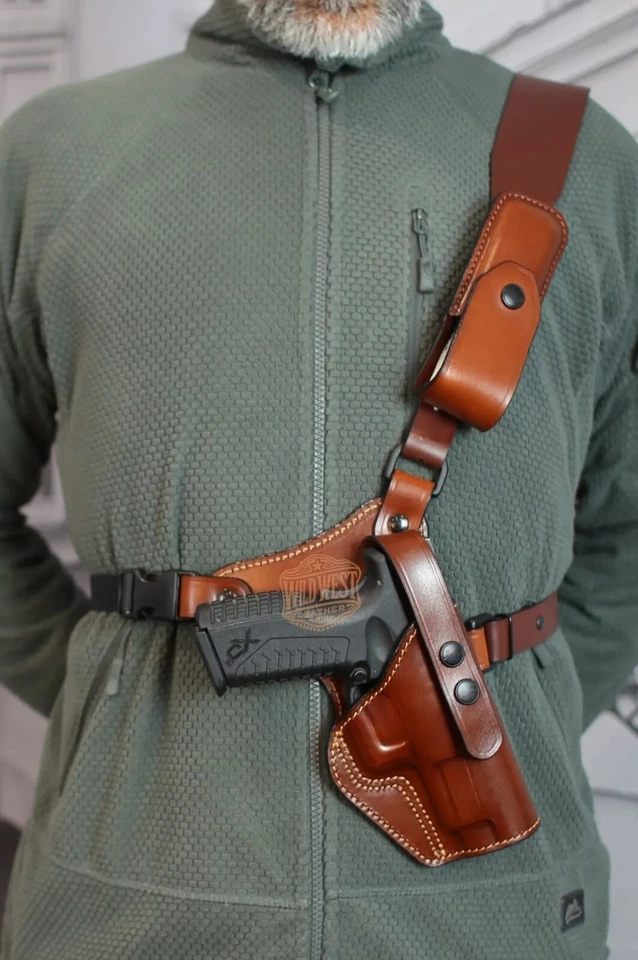 Custom Leather Chest Holster with Mag Pouch. All Gun Models Available Message Us - Image 2 of 4