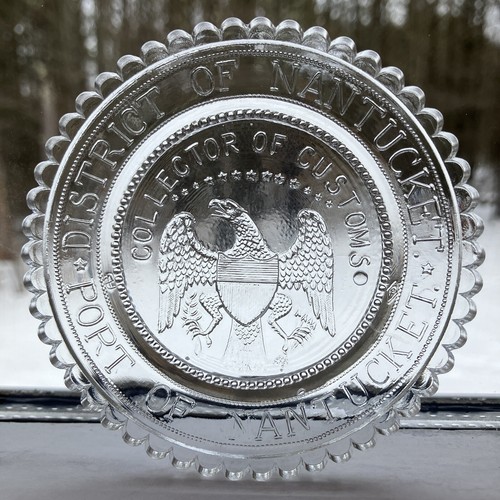 Port of Nantucket Collector of Customs Patriotic Eagle Pairpoint Glass Cup Plate - Picture 5 of 11