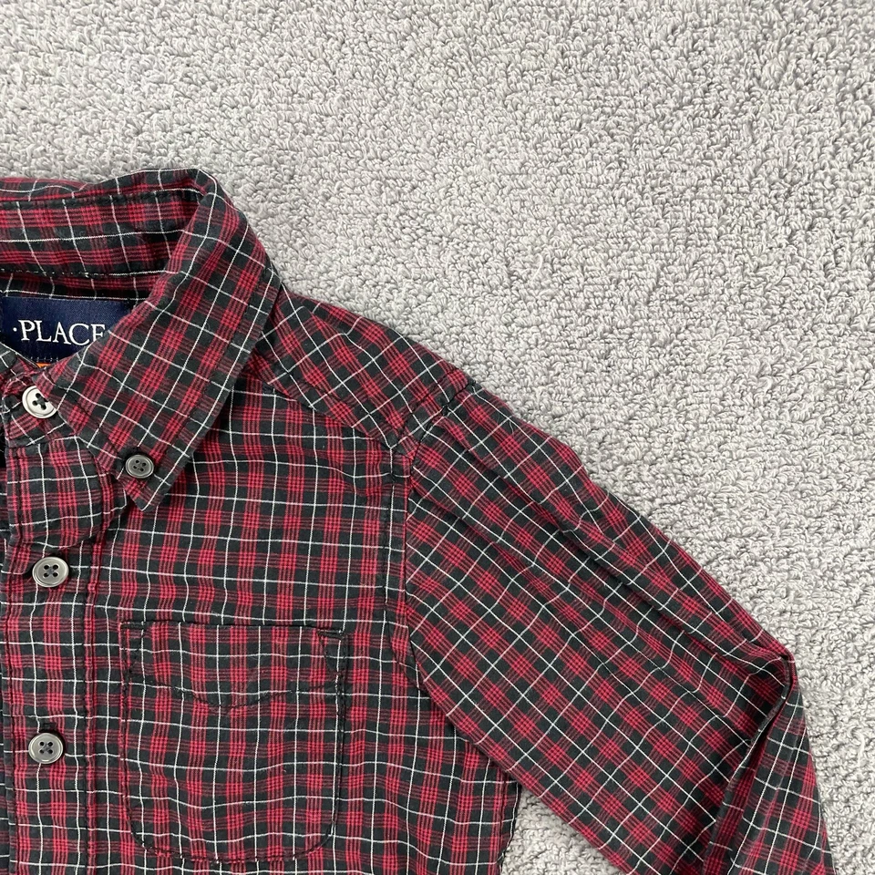 Рубашка на пуговицах The Childrens Place для мальчиков XS 4 синяя бордовая клетчатая праздничная - Изображение 4 из 4