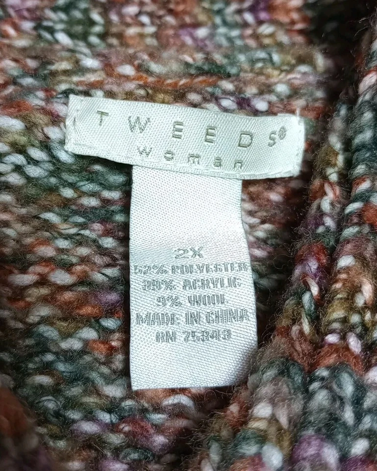 Suéter feminino TWEEDS colarinho de botão único frente aberta multicolorido tamanho 2X - Imagem 4 de 4