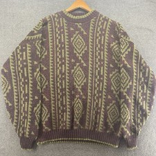 Vtg The Mens Store at Sears Mens Olive Pattern Knitted Grandpa Sweater Size XL