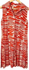 Cabi Dress Red White Print Collar Button Up Sleeveless Dropped Waist Pleated -M-