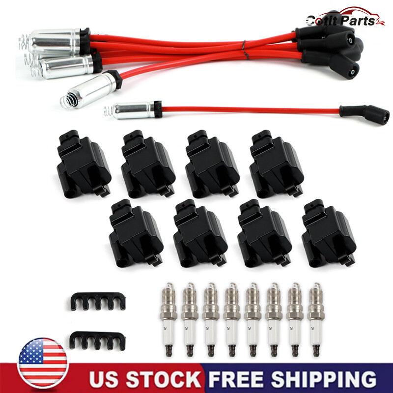 8Pack Square Ignition Coil & Spark Plug Wire Set for Chevy GMC 4.8L 5.3L 6.0L 8.1L Engines