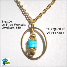 Pendentif En Or Jaune 18 Carats Avec Turquoises - Bijou Occasion Magnifique
