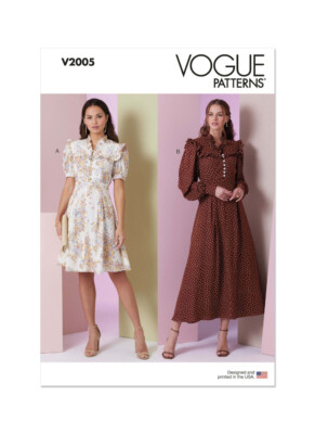 Vogue Patterns V2005 Misses  gefüttertes Kleid in zwei Längen mit Ärmelvariationen