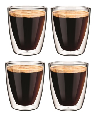 4x Doppelwandiges Isolierglas Kaffeeglas Becher Teetasse mit Griff 80/250/350ml