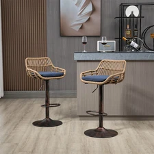Set of 2 Swivel Bar Stool Adjustable Counter Height Kitchen Dining Chair Blue