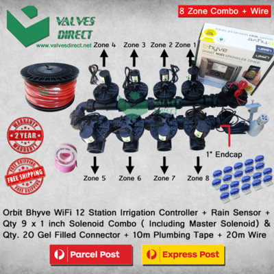 Orbit B-Hyve 12 Station WiFi Combo -Qty 9 x 1'' 25mm Solenoids, Rain Sensor &Wire
