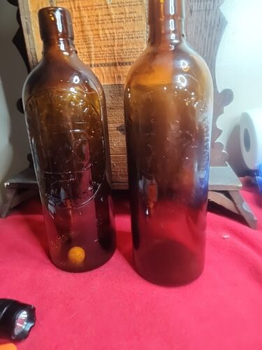 PAIR OF AMBER DUFFY'S MALT WHISKEY  MEDICINE BOTTLES SEE PHOTO DESCRIPTION - Picture 1 of 15