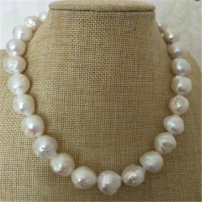 18"huge 12-11MM white SOUTH SEA NATURAL BAROQUE PEARL NECKLACE 14K GOLD