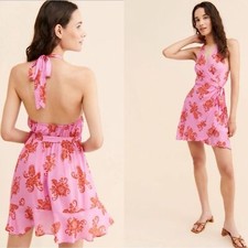 NWT ANTHROPOLOGIE Pink Floral Halter Mini Dress Sz L