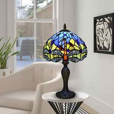 Tiffany 10 inch Table Lamp Blue Dragonfly Style Handmade Stained Glass Shade UK
