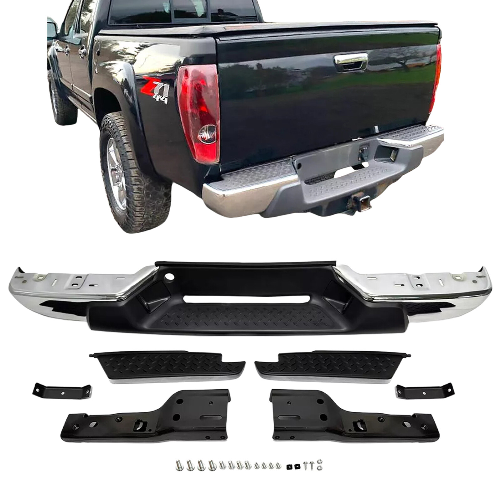 Rear Step Bumper Chrome Full Assy For 2008-2012 Chevy Colorado & GMC Canyon