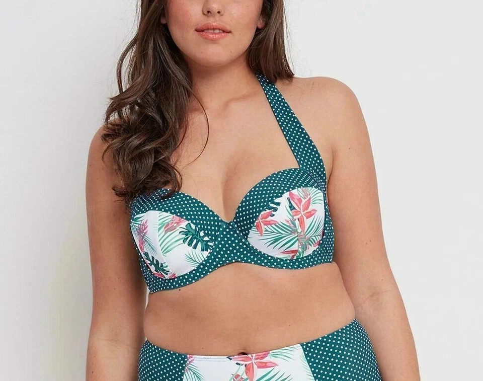 Joe Browns Bikini Top Size UK 34C Halter Blue Tropical - Image 2 of 3