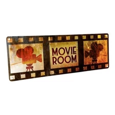 Movie Room Metal Sign; Wall Decor for Home Theater or Family Room