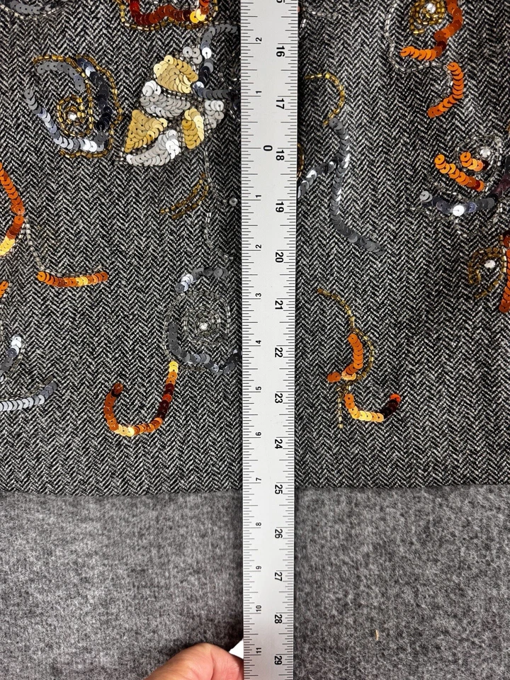 Falda lápiz ECCOCI 100 % lana talla 12 terciopelo bordado lentejuelas cuentas pedrería Foto 3 de 4