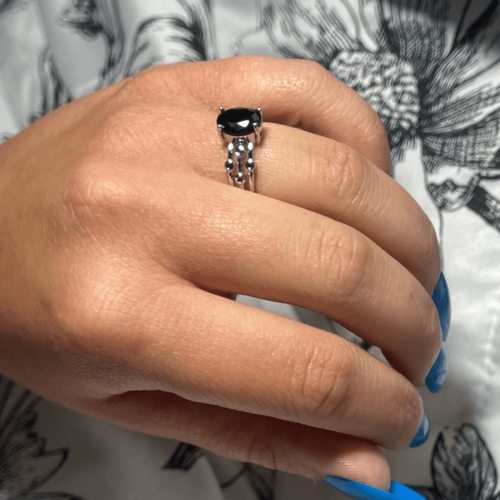 - Beautiful 925 Sterling Silver Black Obsidian Layered Ring - Picture 6 of 16