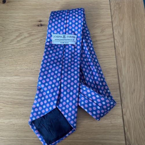 Joseph Turner pure silk tie blue pink spots - Picture 2 of 2