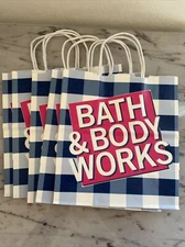 5 Qty Bath & Body Works Shopping Paper Gift Bags Small 8x8x4.5 Blue White New
