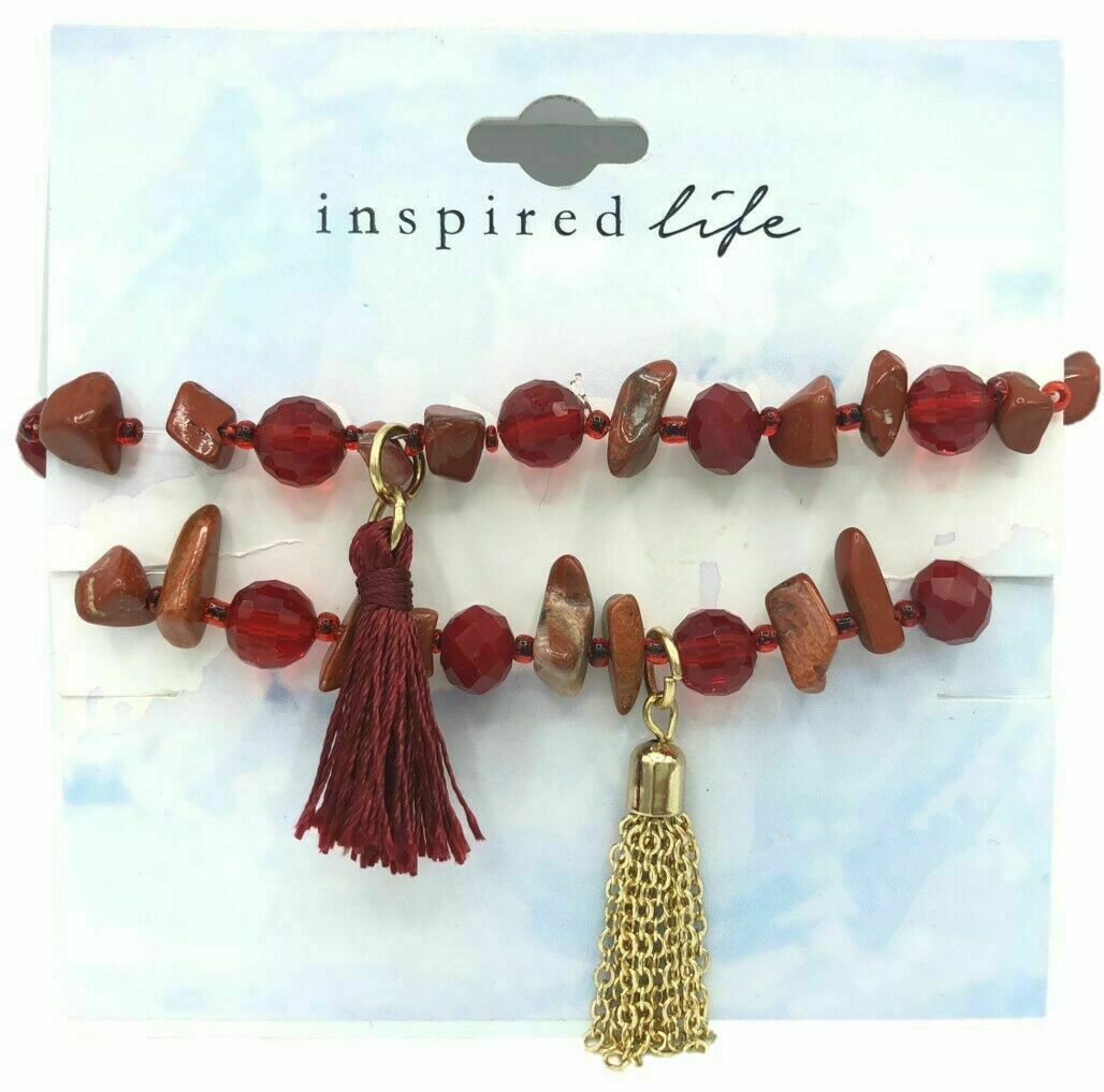 Вдохновленная жизнь 2 шт Камень в оправе и шнурок с кисточкой-Красный 2190₽