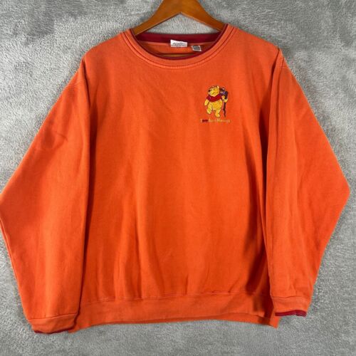 Vintage Winnie The Pooh Sweater Womens Large Orange Fall Pullover Crew Neck