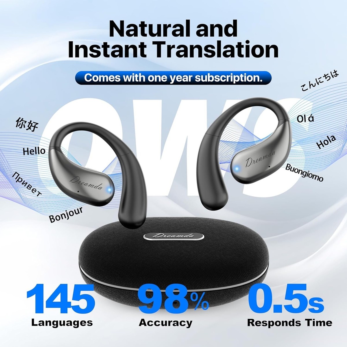 Ai Headphones Language Translation, Language Translator Open Earbuds, 144 Languages - View #2