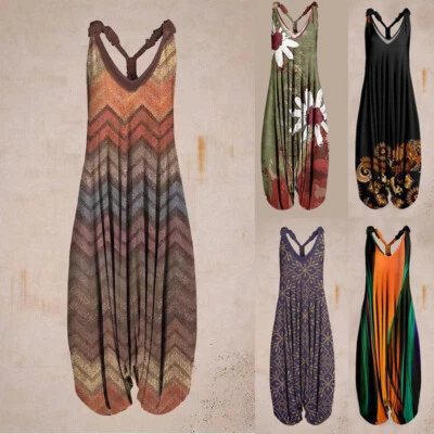 Bohemian Floral Racerback Jumpsuit Für Damen Lockere Lässige Hose Mit Weitem ▽ - Bild 1 von 4