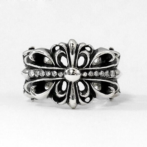 CHROME HEARTS Double Floral Cross Diamond Ring US9 Silver CHROME HEARTS Double Floral Cross Diamond Ring US9 Silver