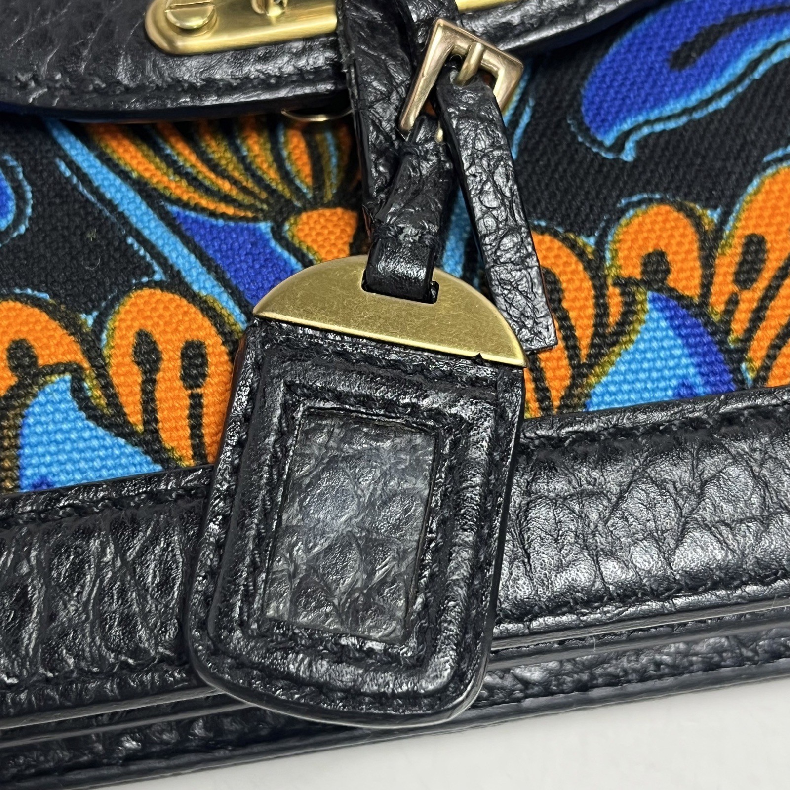 PRADA Printed Canvas Handbag Pattern Calfskin P20… - image 18