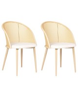 StüHle 2Er Set Beige / Heller Holzfarbton Metall Wiener Geflecht Retro Cornell
