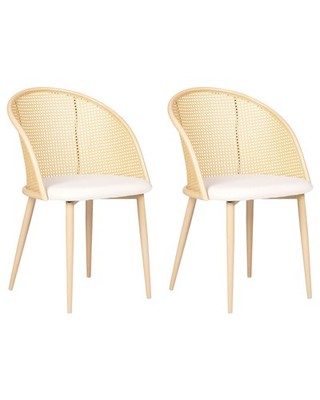 Stühle 2er Set beige / heller Holzfarbton Metall Wiener Geflecht Retro Cornell