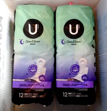 U by Kotex Clean & Secure Maxi Pads w/Wings Extra Heavy Overnight 2 Pack - 12 Ea