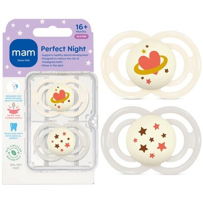 Pacifier 16+ Months Extra Thin Nipple Glow Dark BPA Free 2 Pack MAM Perfect Baby