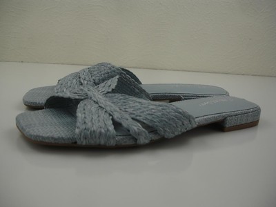 Women's 9 M Calvin Klein Toukie Blue Raffia Woven Flats Slides Open Toe Sandals