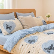 Blue Butterfly Duvet Cover Set Twin Cornflower Blue Reversible Bedding