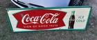 Original Vintage Coca Cola Metal Fishtail Soda Pop Sign Advertising Antique