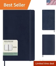 Versatile 144-Page Weekly Planner 2026: Soft Cover in Sapphire Blue, Large Size