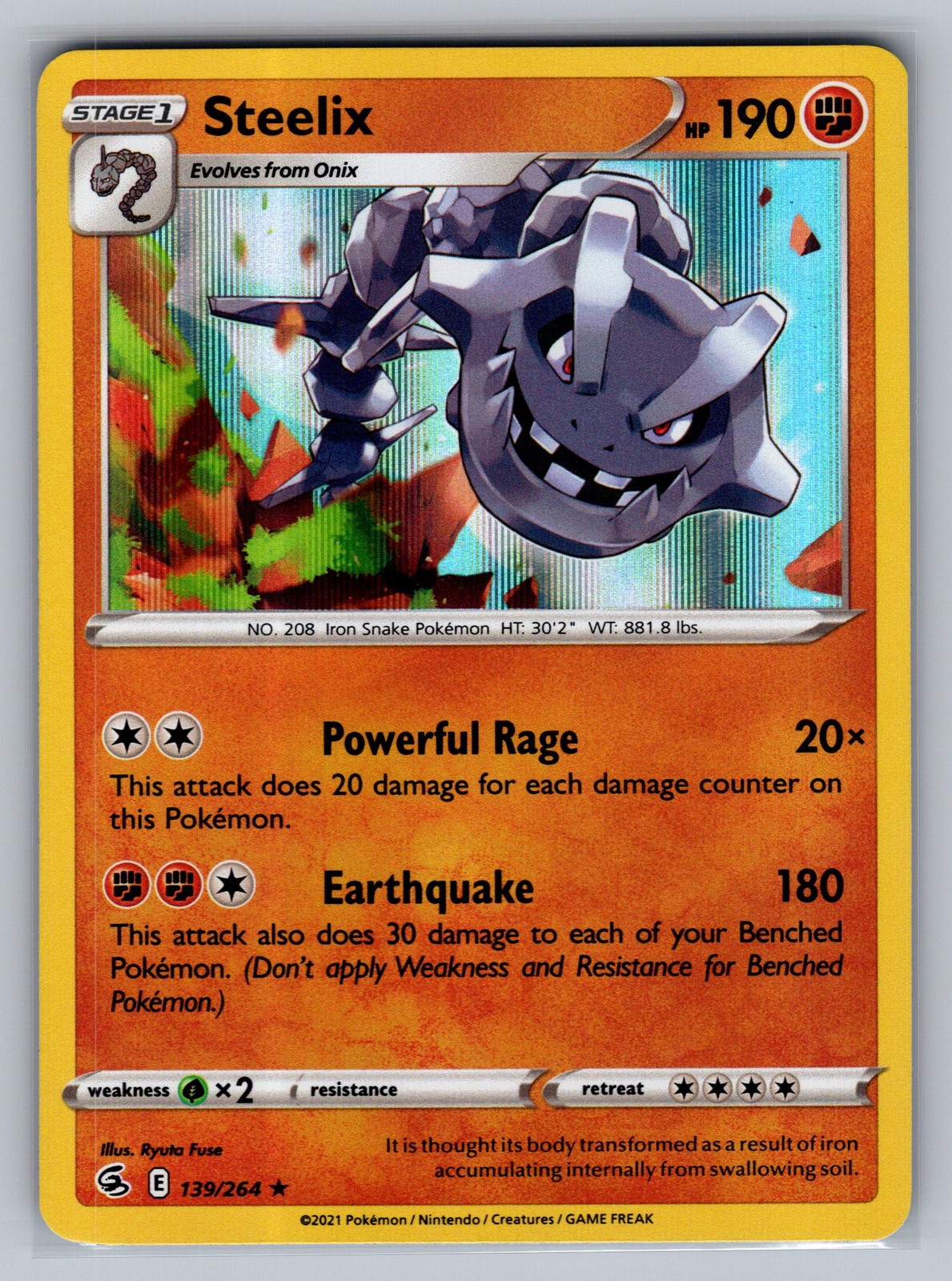 Steelix SWSH08: Fusion Strike #139/264 Holo Rare Pokemon Card