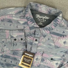 Wrangler Retro Premium Western Snap Shirt Mens XL Aztec Grey Purple Cowboy NWT