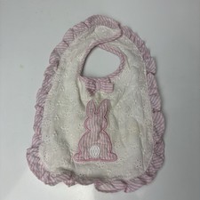 Baby Essentials white eyelet and pink gingham bunny easter ruffled baby bib