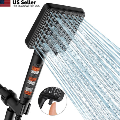 MakeFit Filtered Shower Head High Pressure 6 Mode Black Handheld Hose Set 
