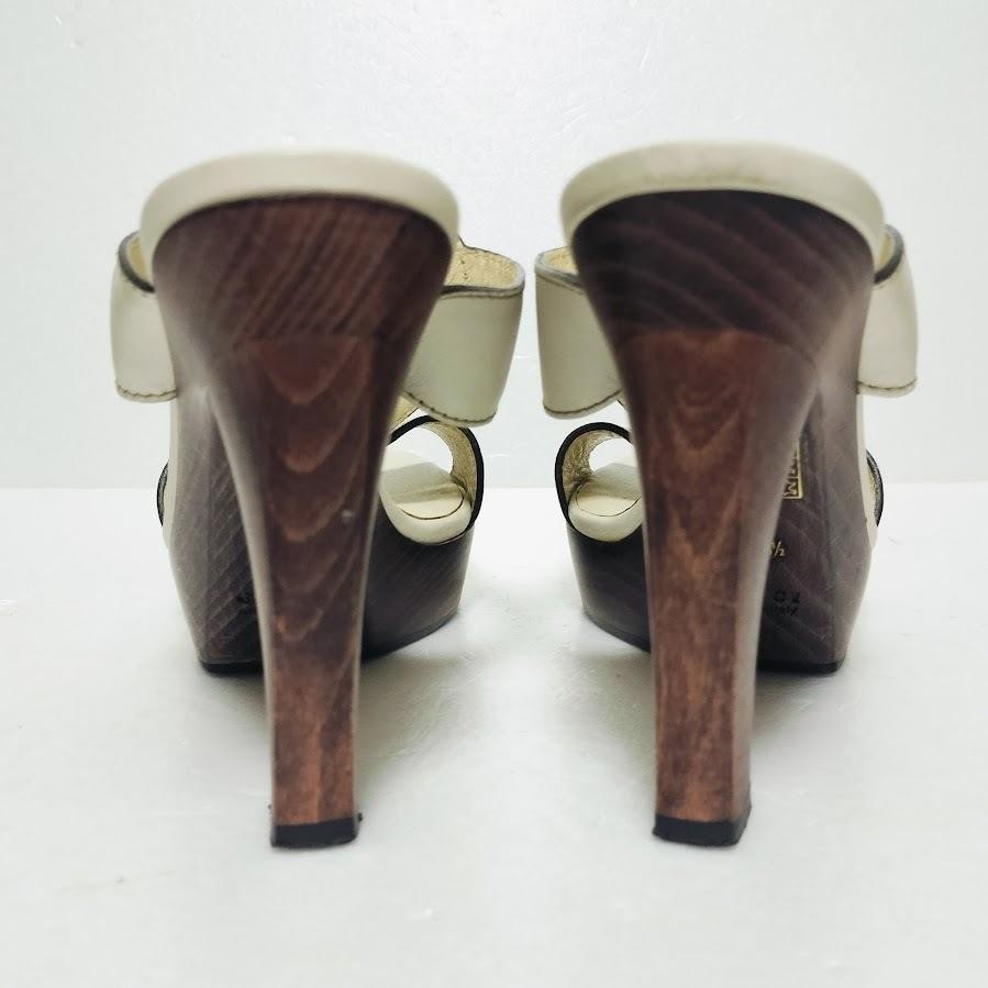 APL GUCCI Mules sandali tacco ad incastro pelle bianco EU36.5 US6.5 90646c