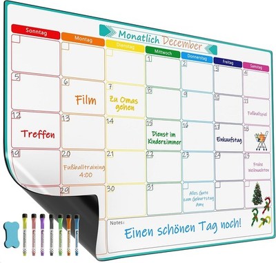 Wandkalender Magnetischer Monats-Wochenplaner A3 | 7 Marker, Schwamm, Whiteboard