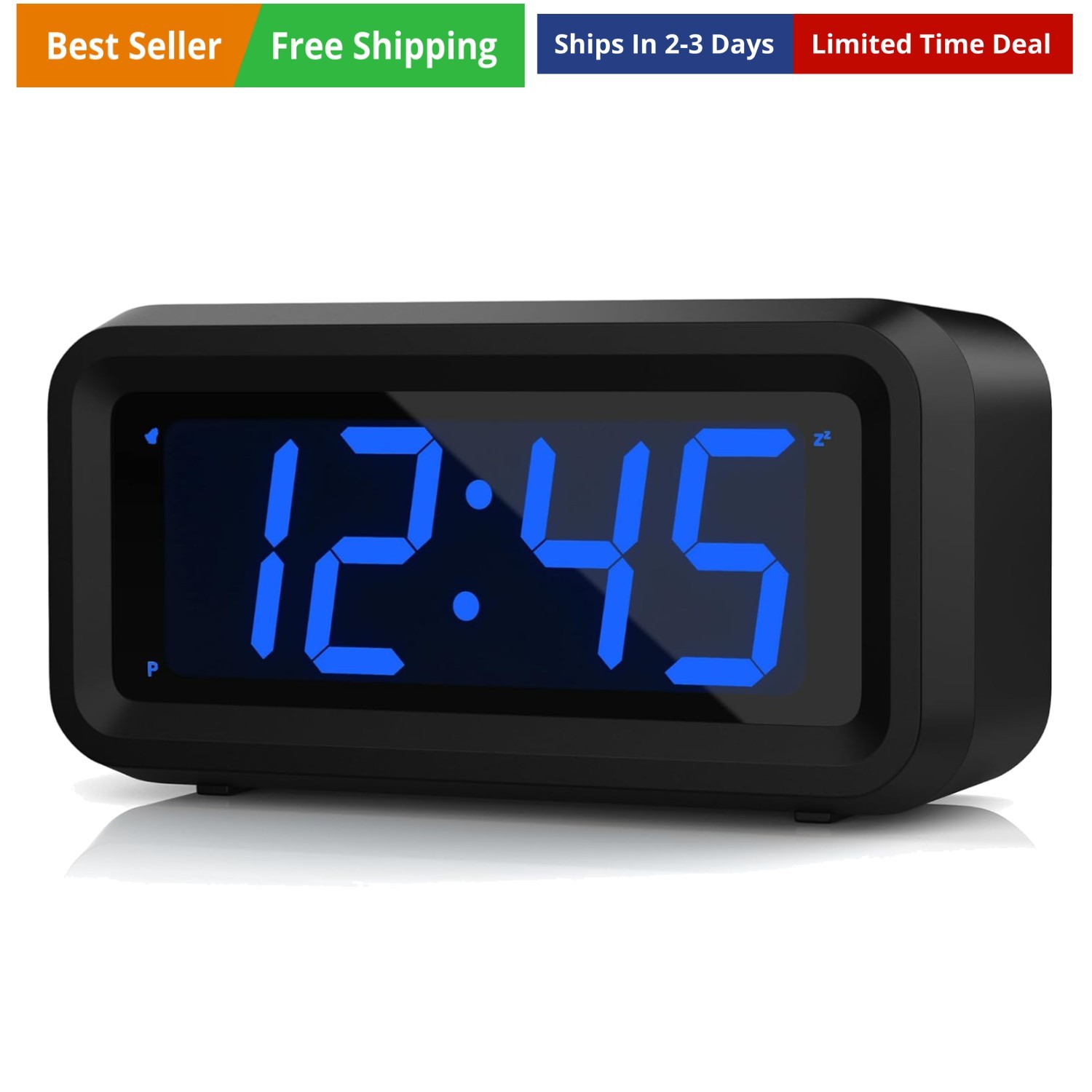 Small Digital Alarm Clock, 1.2inch Dark Blue LED Digits, Adjustable Brightnes...