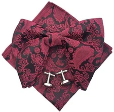  Mens Pre-Tied Paisley Bowtie Oversized Tuxedo Bow Tie Hankie Burgundy
