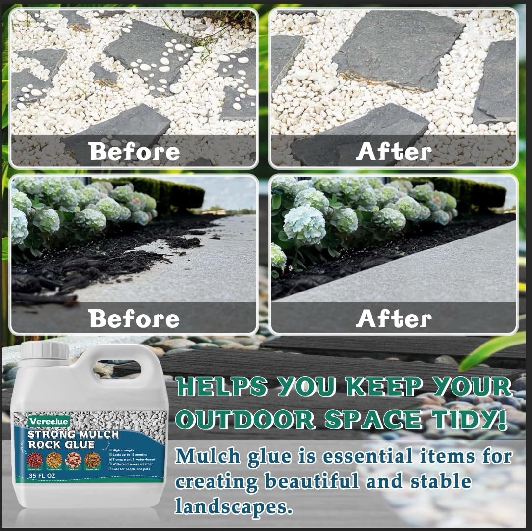 VERECLUE 35oz Quick-Dry Mulch Glue - Clear Adhesive For Landscaping
