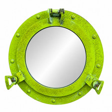 Nautical Porthole Wall Mounted Mirrors Aluminum 12 Inches, Green Rustic