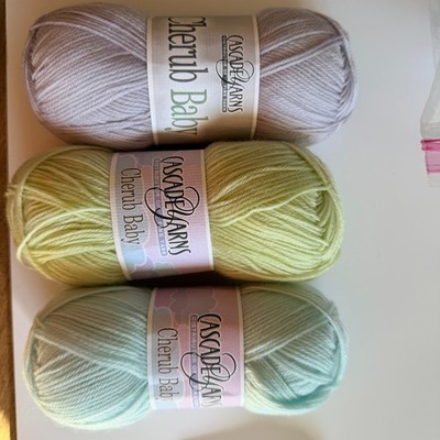 Cascade Yarns Cherub Baby 3 Skeins Pastel Green, Blue, and Lavender