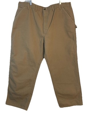 Carhartt Pants Mens 44x30  Beige Flannel Lined Carpenter Canvas  B111 SDL NEW